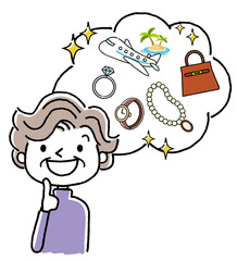 シニア女性：願望、贅沢、思い浮かべる