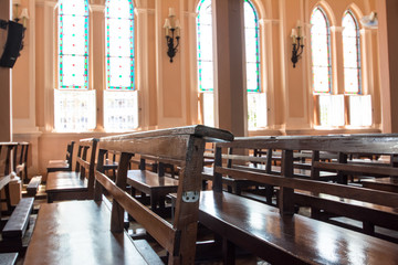 seating in church , Chantaburi, Thailand