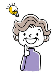 シニア女性：笑顔で上を見上げる、思い浮かべる、考える
