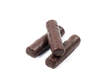 Chocolate candies isolated on white background.