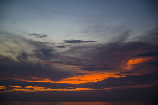 Stunning beautiful sunset in the Gulf of Thailand.