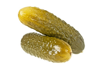 Marinated pickled cucumbers isolated on white background