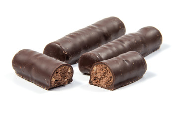 Chocolate candies isolated on white background.