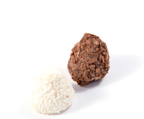 Chocolate candies isolated on white background.