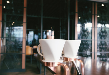Coffee dripper prepare for making coffee in the cafe