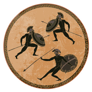 Ancient Greek soldiers. Black figure pottery