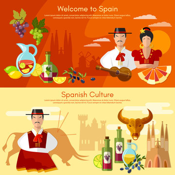 Welcome to Spain banner. Traditions and culture spanish attractio
