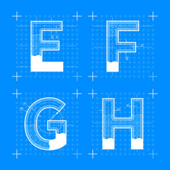 Construction sketches of E F G H letters