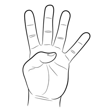 hand showing four fingers on white background of vector illustrations