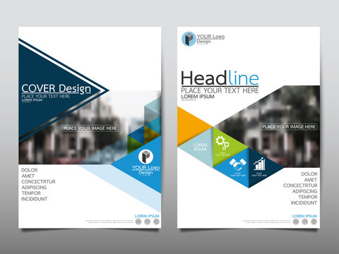 Blue triangle flyer cover business brochure vector design, Leaflet advertising abstract background, Modern poster magazine layout template, Annual report for presentation.