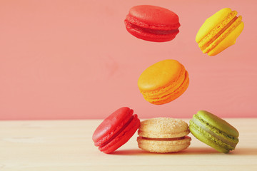 Image of falling colorful macaron