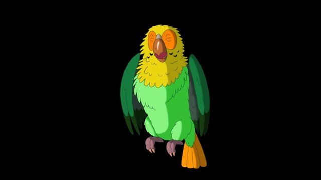 Green Parrot Gets Angry. Animated footage with alpha channel. Looped motion graphic.