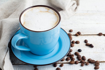 coffee in a blue mug
