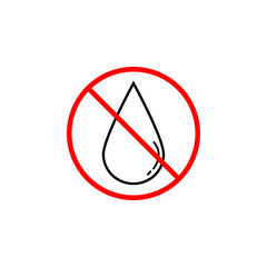 No water drop line icon, prohibition sign, forbidden No wet, vector graphics, a linear pattern red on a white background, eps 10.