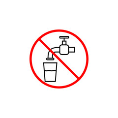 Do not drink water line icon, prohibition sign, forbidden not drinkable, vector graphics, a linear pattern red on a white background, eps 10.