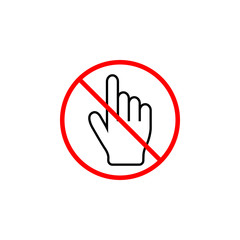 Obraz premium No hand cursor line icon, prohibition sign, forbidden don't touch, vector graphics, a linear pattern red on a white background, eps 10.