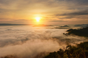 Mountain Mist in sunrise,sunlight effact