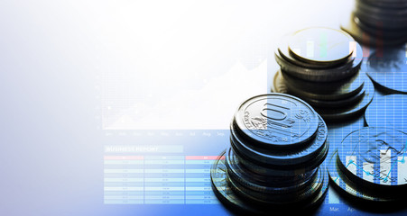 Coin money stacked growing with graph chart.Business financial