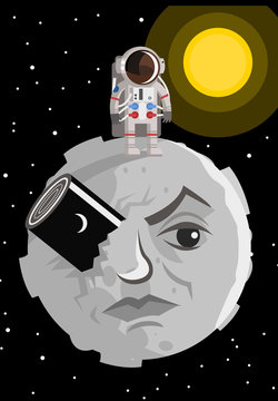 vintage face trip to the moon astronaut