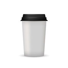 Realistic paper coffee cup vector mockup.