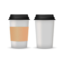 Realistic paper coffee cup vector mockup.