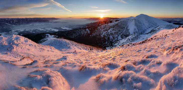 Sunset in mountain at winter