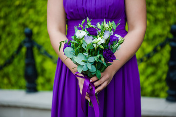 Beautiful bride with bouquet before wedding ceremony