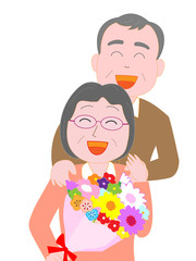 妻へ感謝の花束を贈る