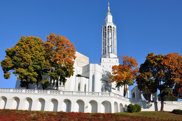The modern white catholic church of St. Roch in Bialystok, Poland.