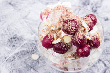 Ice-cream with cherries and chocolate