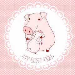 Vector background with cute pigs