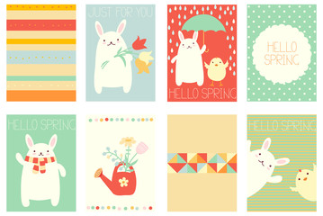 Fototapeta na wymiar Set of springtime banners with cute rabbit