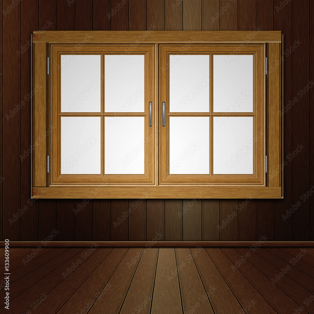 Wall mural wooden window in room