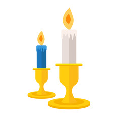 Fototapeta premium Pair of burning candles. Vector icon illustration. Candlelight