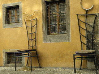 Big chairs on Prague street
