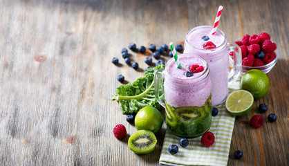 Berry smoothie, healthy detox drink, diet or vegan food concept,