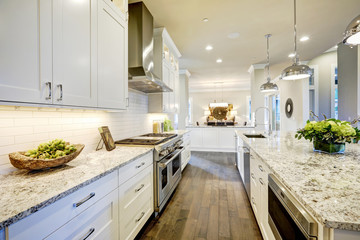 White kitchen design in new luxurious home