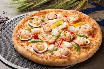 shrimp pizza on plate