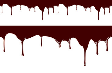 Melted chocolate syrup leaking on white background vector seamless illustration