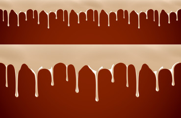 Melted chocolate syrup leaking on white background vector seamless illustration