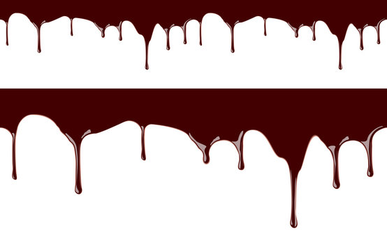 Melted Chocolate Syrup Leaking On White Background Vector Seamless Illustration