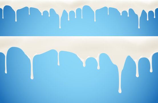 Milk or yogurt leaking on blue background vector seamless illustration