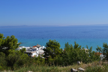 Fototapeta na wymiar Marine landscape. Greece, Kassandra, Chalkidiki. Blue sea and sky,