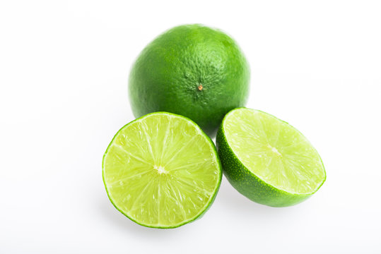 Thai lime slices on white background