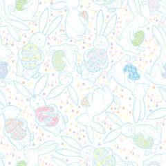 Seamless vector pattern with Easter bunnies. Vector festive background with pastel colors.