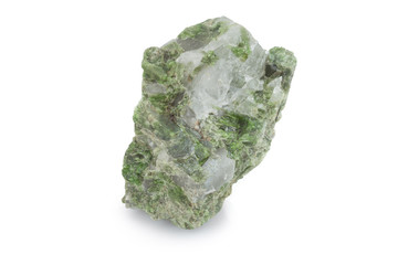 green mineral of clorite and quartz in white background