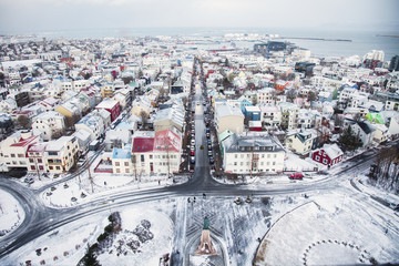 View over Reykjavik from the Clock Tower of the Hallgrímskirkja - obrazy, fototapety, plakaty
