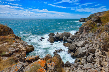 Fototapeta na wymiar The rocky coast of the Black Sea at Tyulenovo, Bulgaria