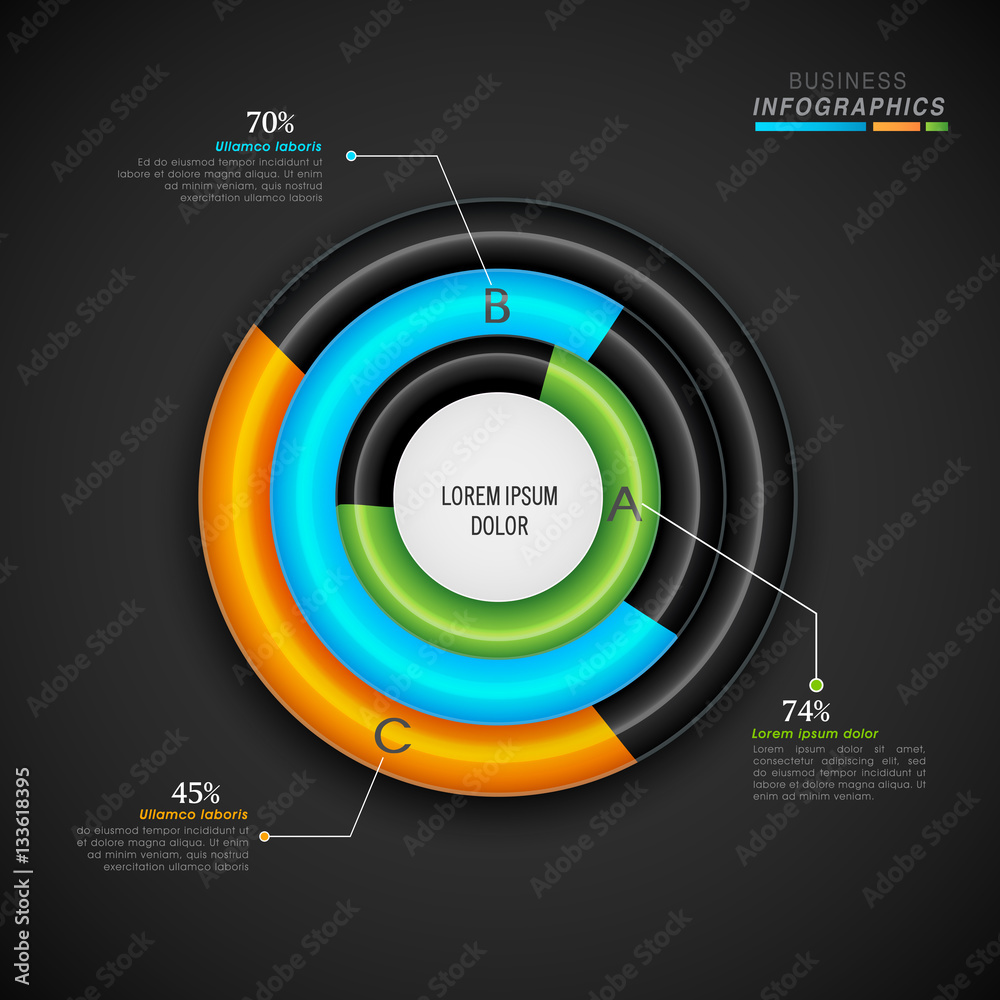 Sticker glossy infographic circle for business.