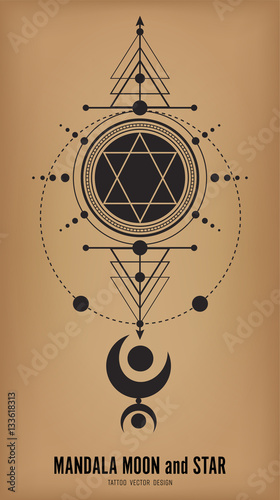 Download "mandala moon and star tattoo vector design " Stock image ...
